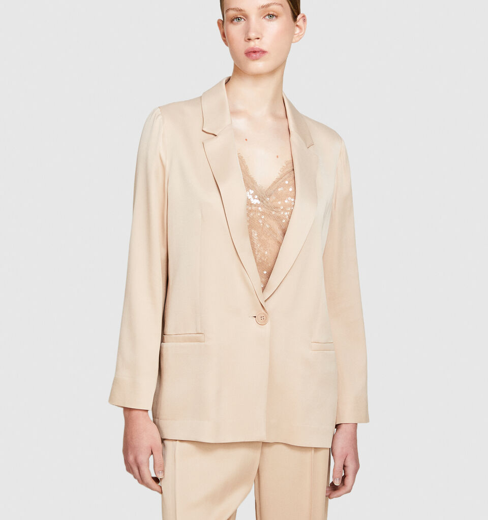 Single-breasted satin blazer - women's blazers - Nude | Sisley image number 4